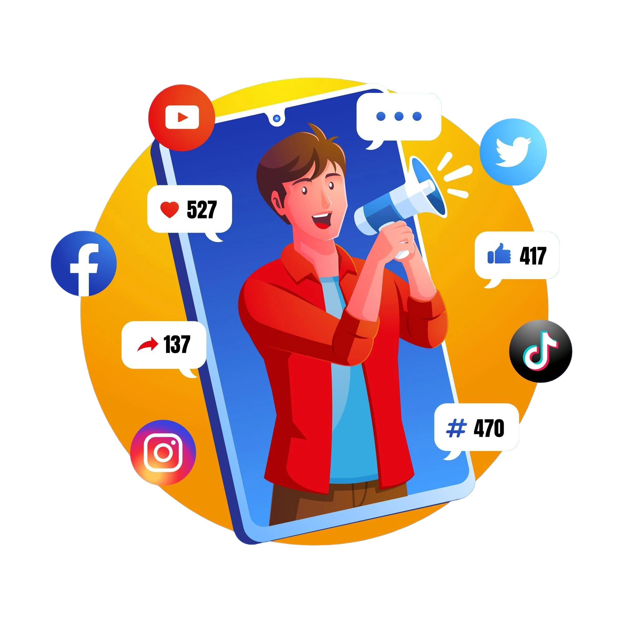 Social media campaign services with content planning, creative posting, page management, monitoring, and ad promotions.